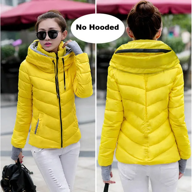 2018 hooded women winter jacket short cotton padded womens coat autumn casaco feminino inverno solid color parka stand collar