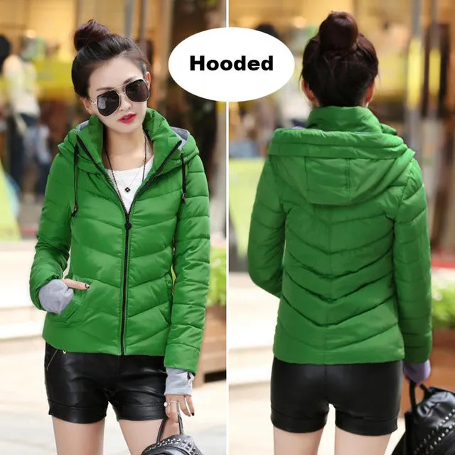 2018 hooded women winter jacket short cotton padded womens coat autumn casaco feminino inverno solid color parka stand collar