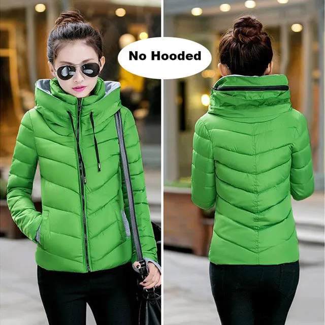 2018 hooded women winter jacket short cotton padded womens coat autumn casaco feminino inverno solid color parka stand collar