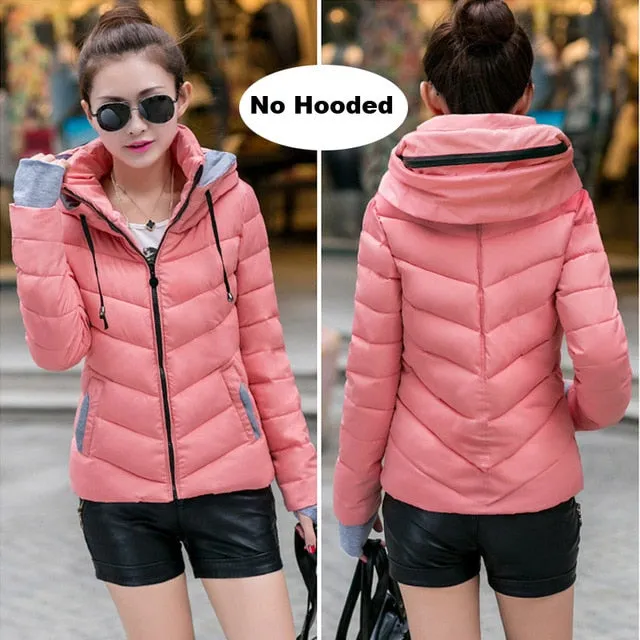 2018 hooded women winter jacket short cotton padded womens coat autumn casaco feminino inverno solid color parka stand collar