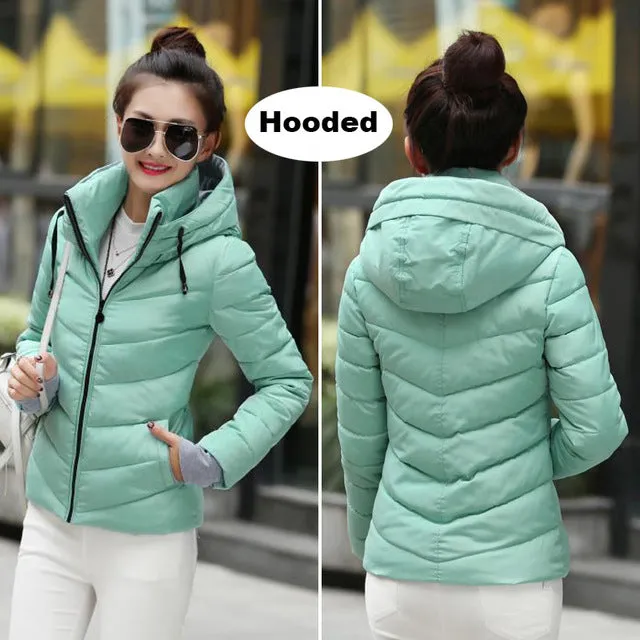 2018 hooded women winter jacket short cotton padded womens coat autumn casaco feminino inverno solid color parka stand collar