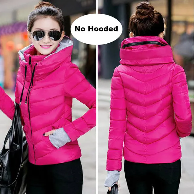 2018 hooded women winter jacket short cotton padded womens coat autumn casaco feminino inverno solid color parka stand collar