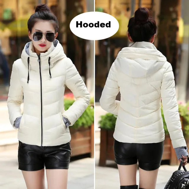 2018 hooded women winter jacket short cotton padded womens coat autumn casaco feminino inverno solid color parka stand collar