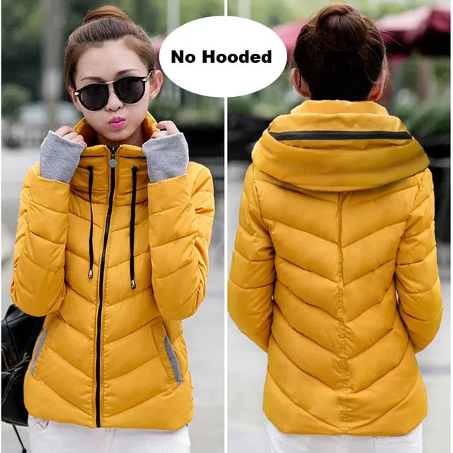 2018 hooded women winter jacket short cotton padded womens coat autumn casaco feminino inverno solid color parka stand collar