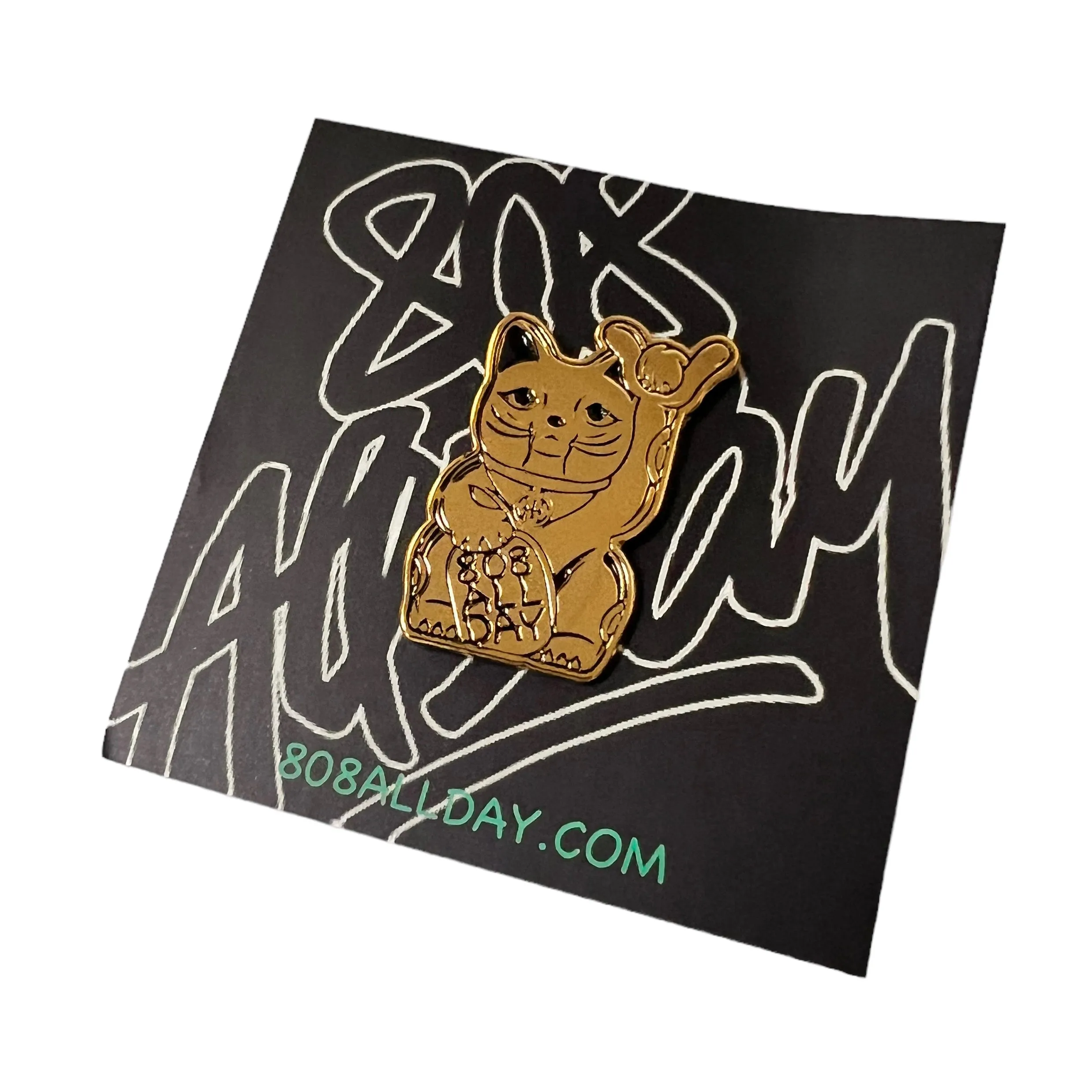 808 Gold Lucky Cat Pin