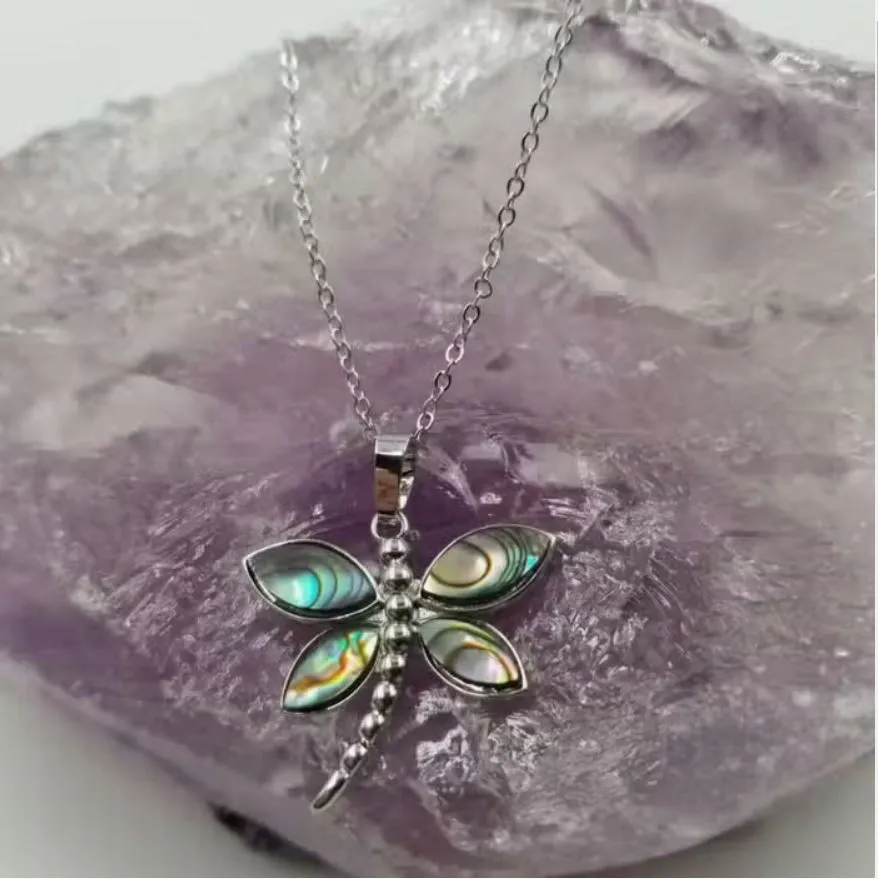 Abalone Dragon Fly Pendant   Necklace