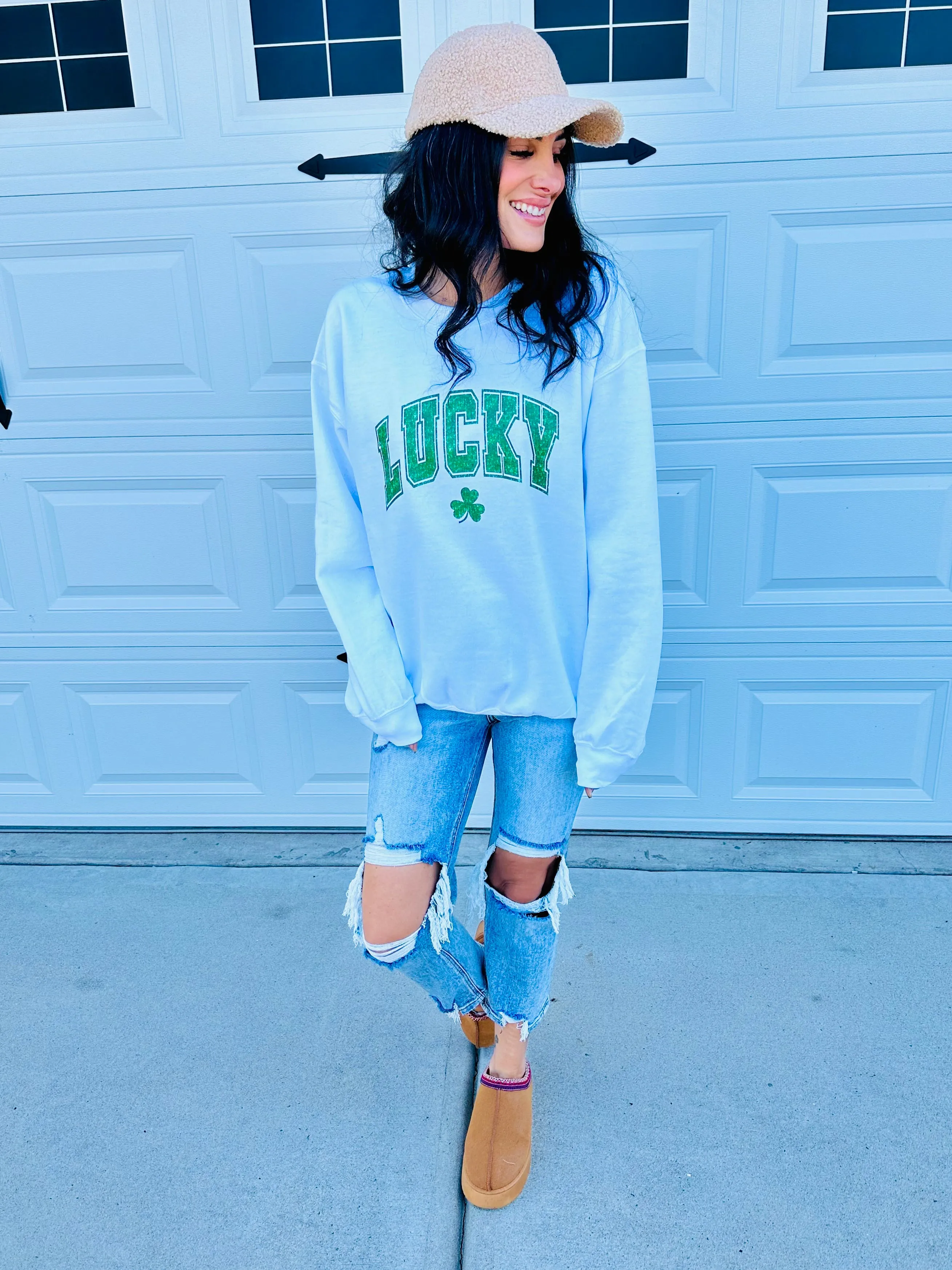 Faux Sequin Lucky Sweatshirt