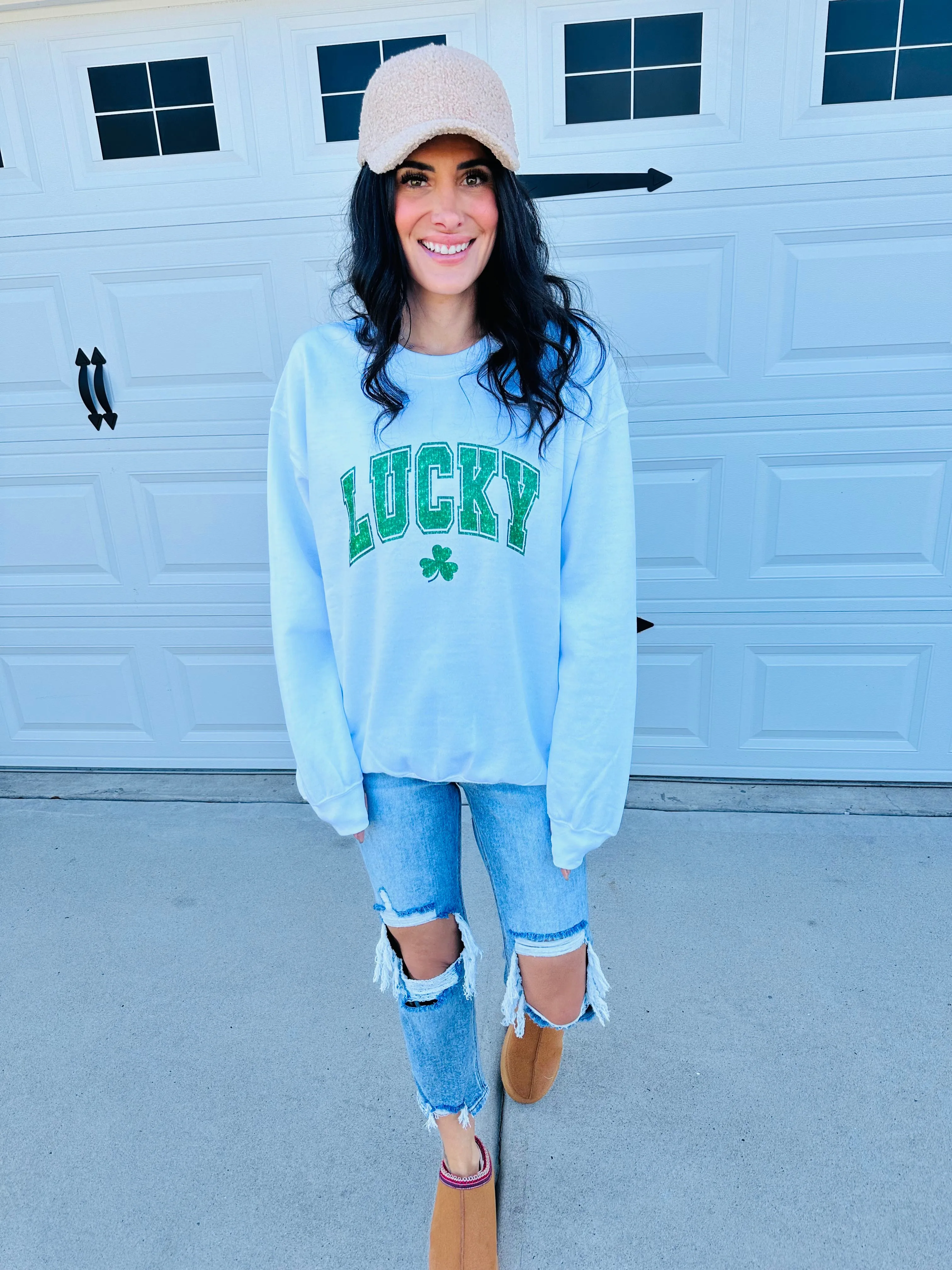 Faux Sequin Lucky Sweatshirt