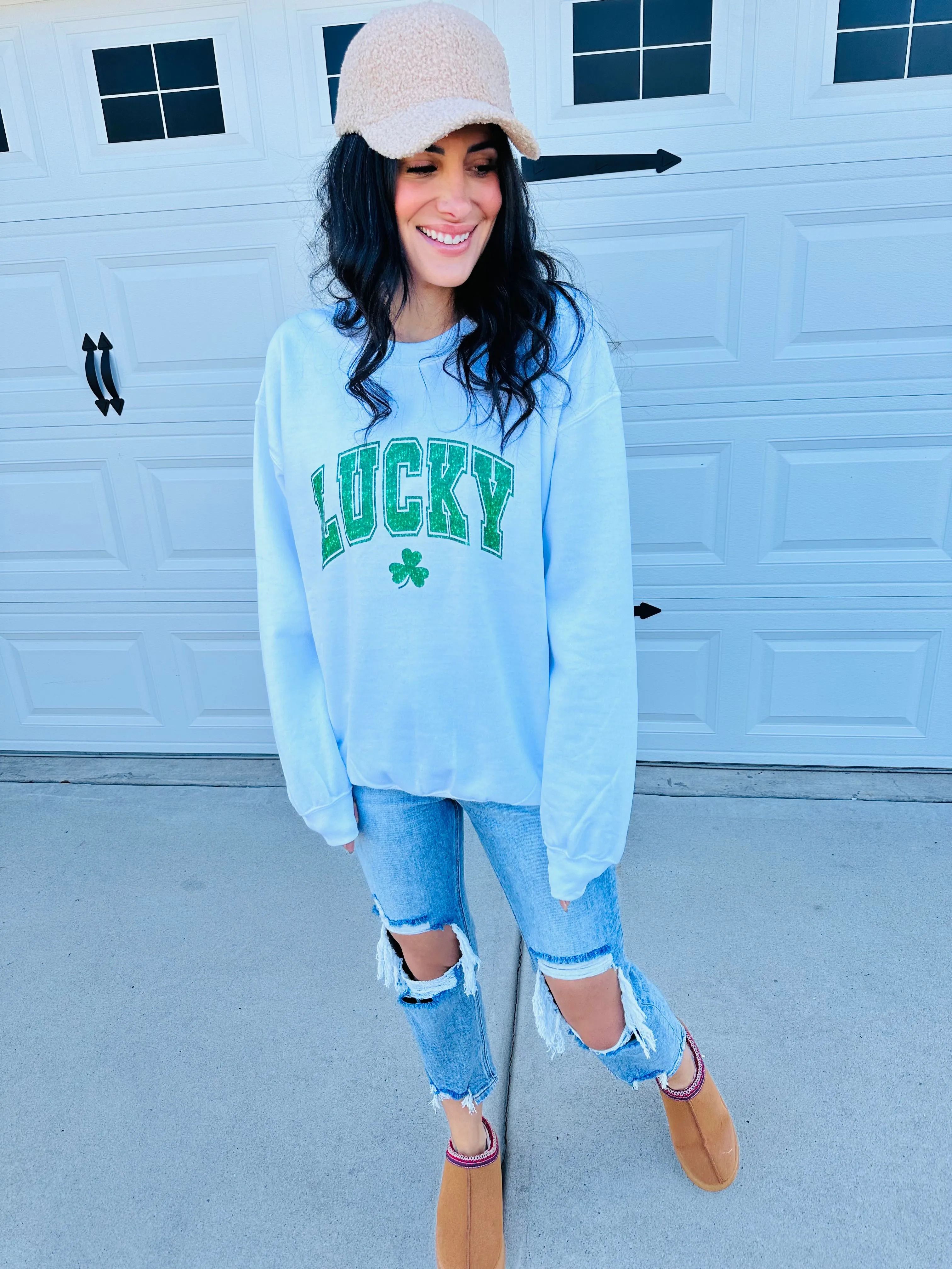 Faux Sequin Lucky Sweatshirt