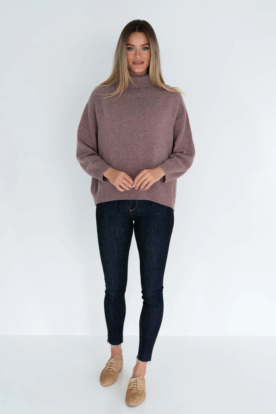 Freya Roll Neck Wool Blend Grape Jumper