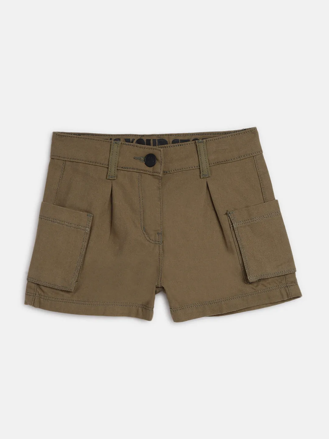 Girls Olive Cotton Short