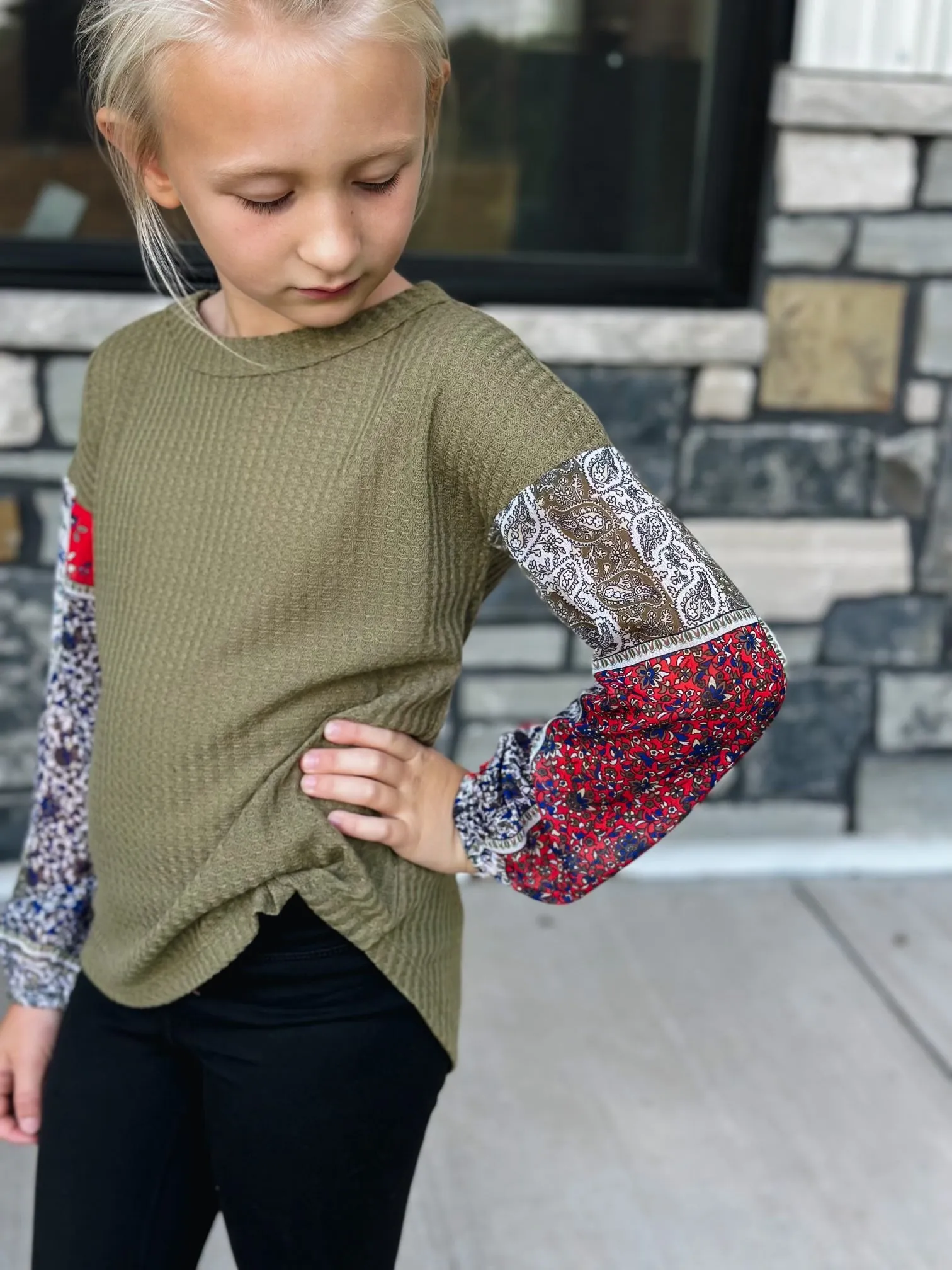 Girls Olive Paisley Sleeve