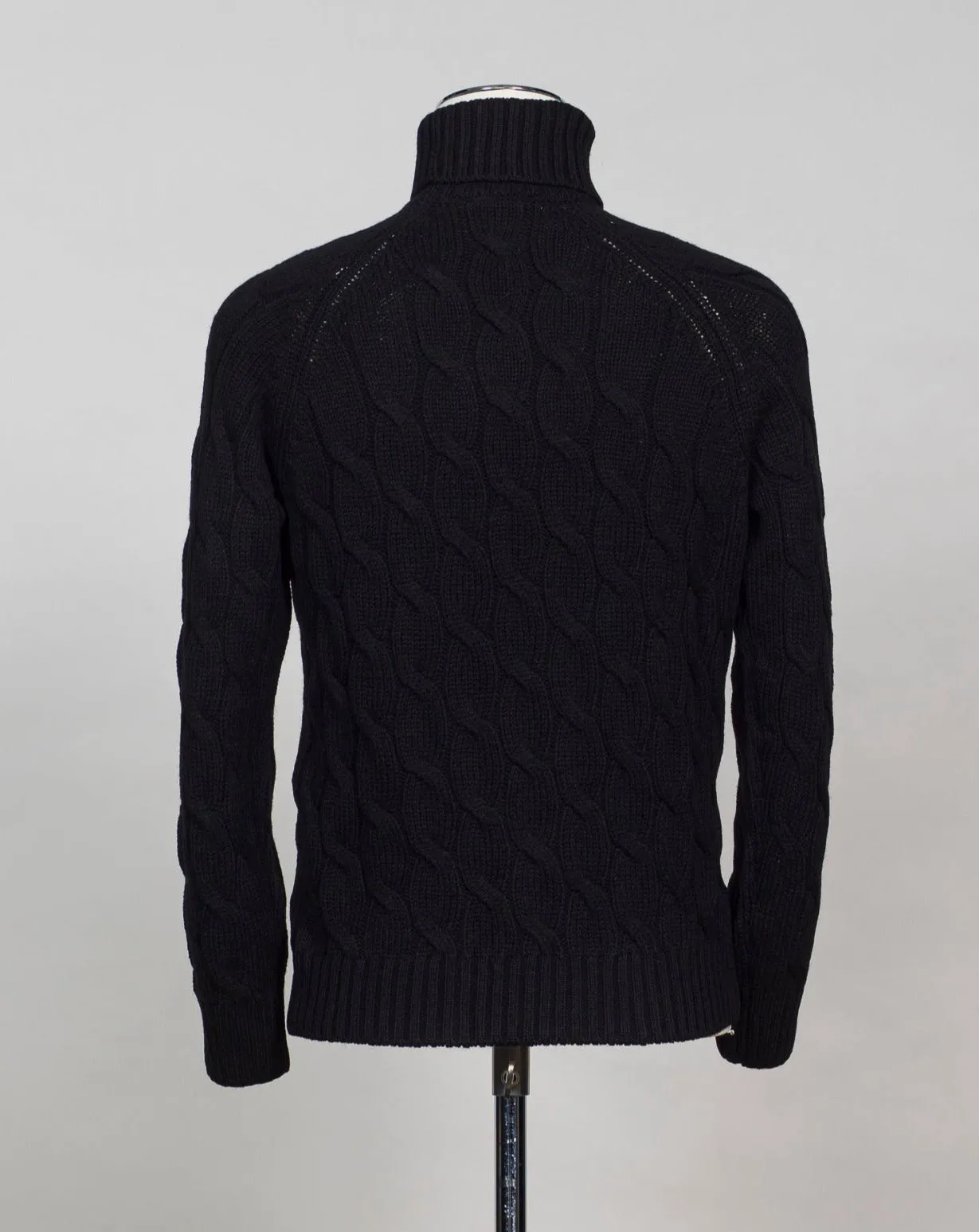 Gran Sasso Air Wool Cable Roll Neck / Black