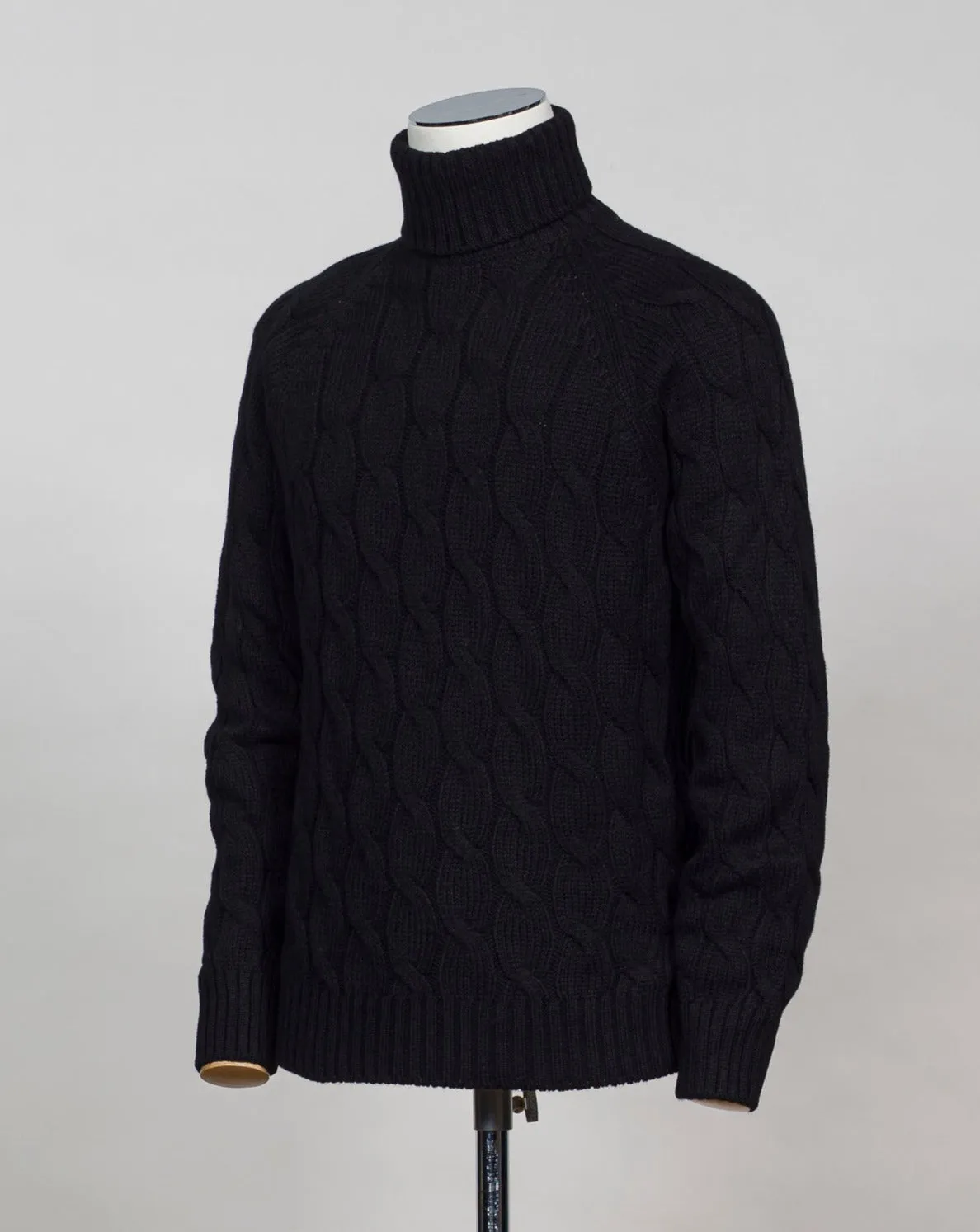 Gran Sasso Air Wool Cable Roll Neck / Black