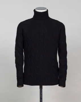 Gran Sasso Air Wool Cable Roll Neck / Black