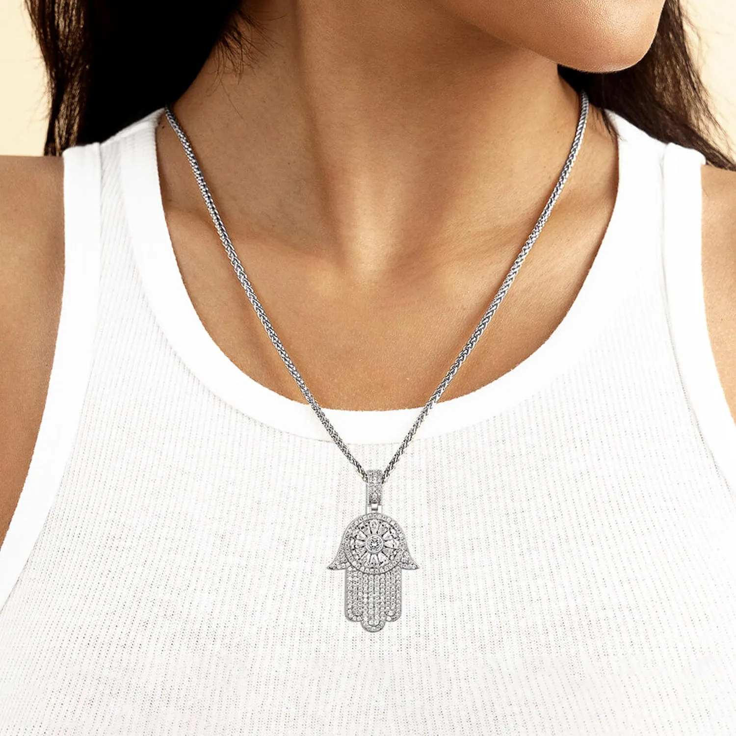 Iced Lucky Hamsa Pendant