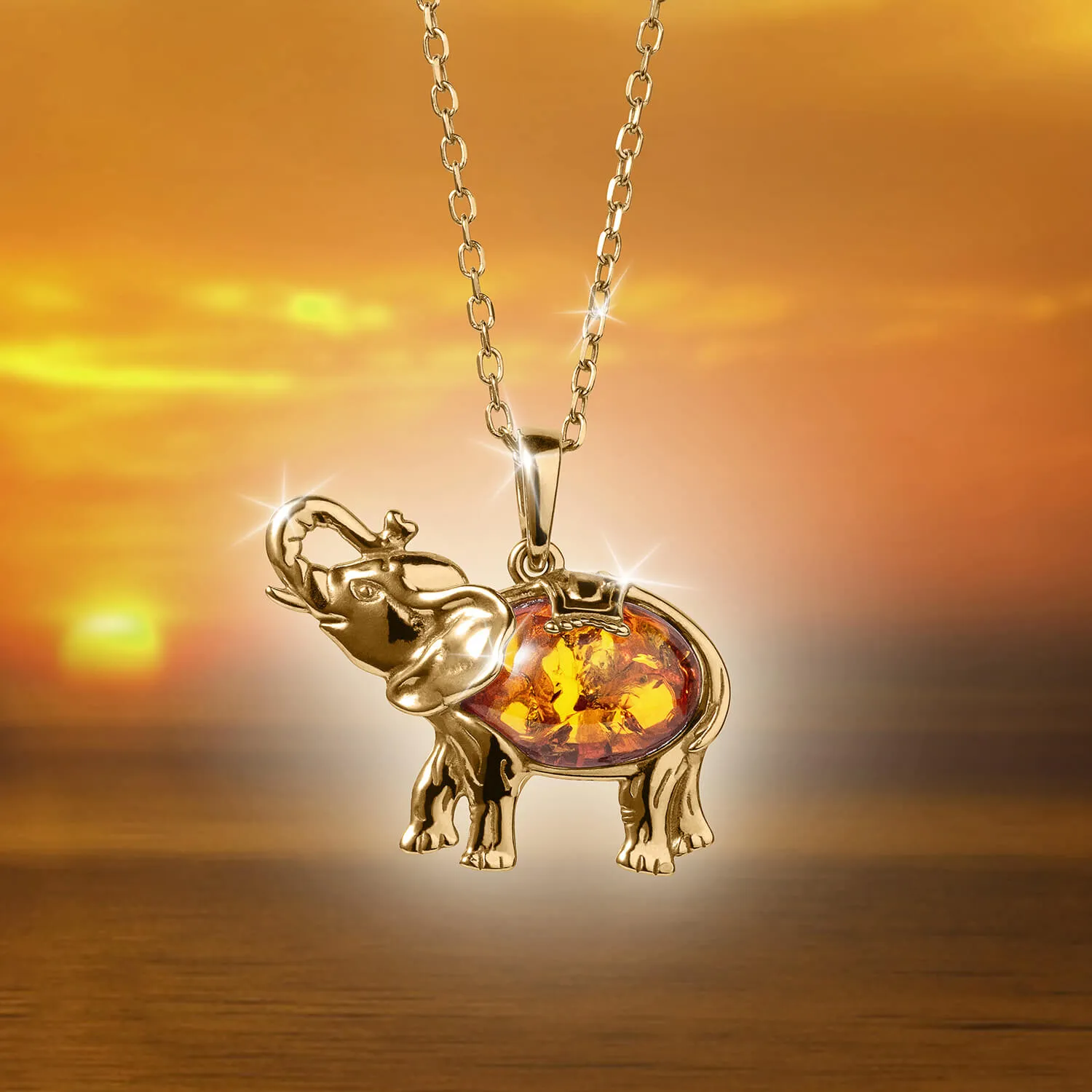 Lucky Amber Elephant Pendant