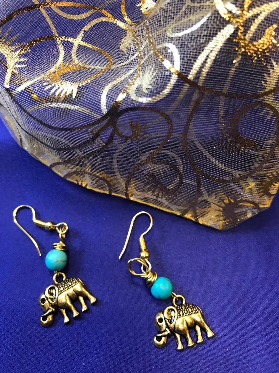 Lucky Elephant Earrings with Turquoise