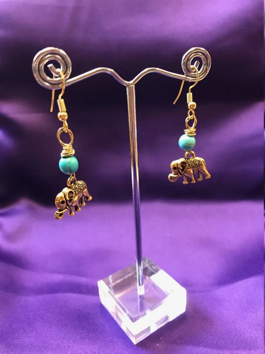 Lucky Elephant Earrings with Turquoise