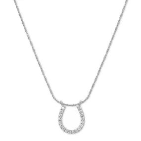 Lucky Horseshoe Pave Charm Necklace - Silver