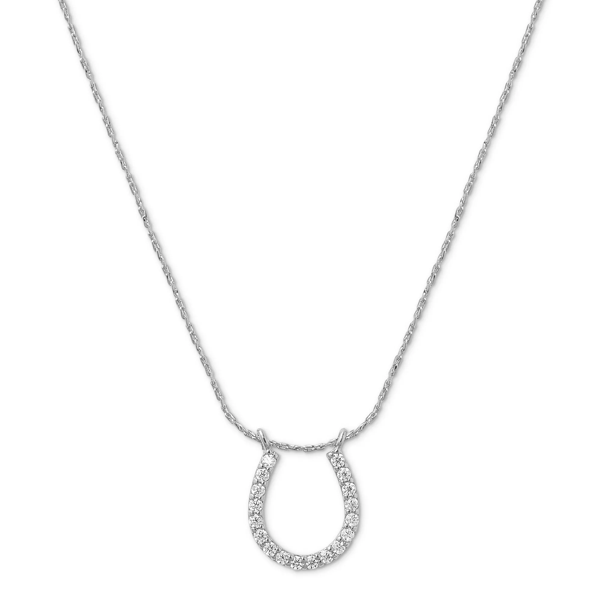 Lucky Horseshoe Pave Charm Necklace - Silver