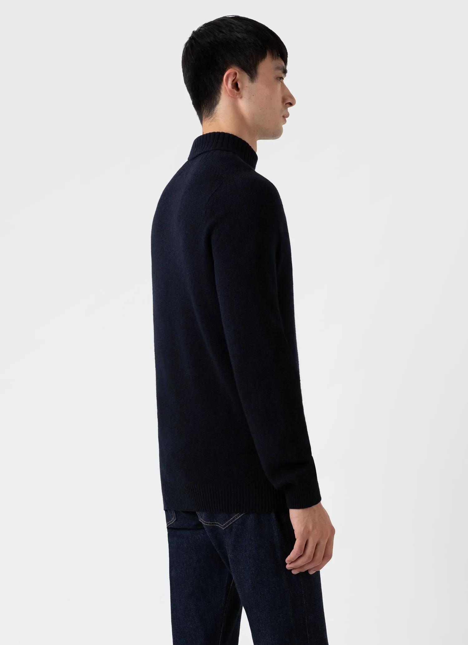 Men's Lambswool Roll Neck in Dark Navy Mouline