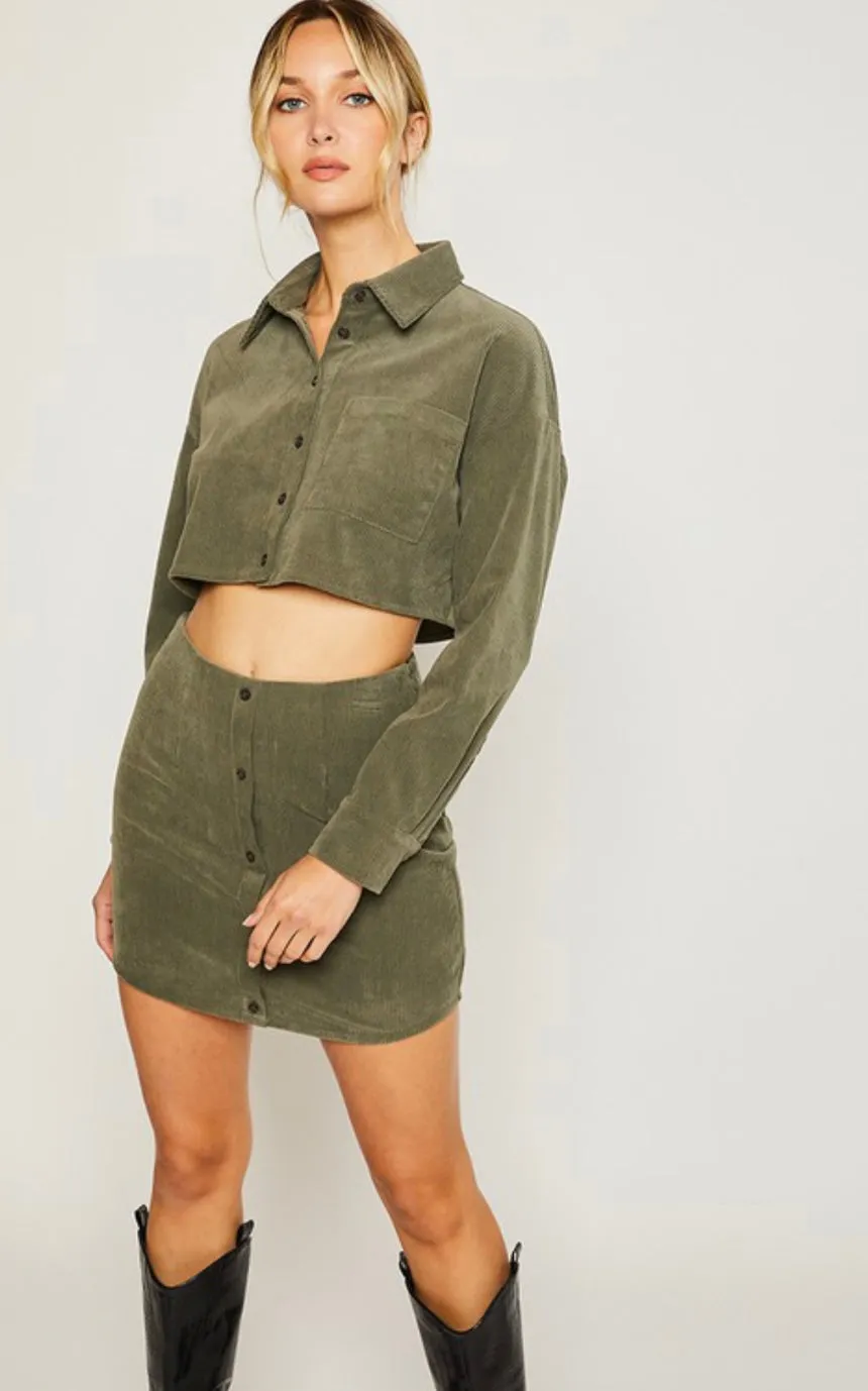 Olive Corduroy Cropped Top