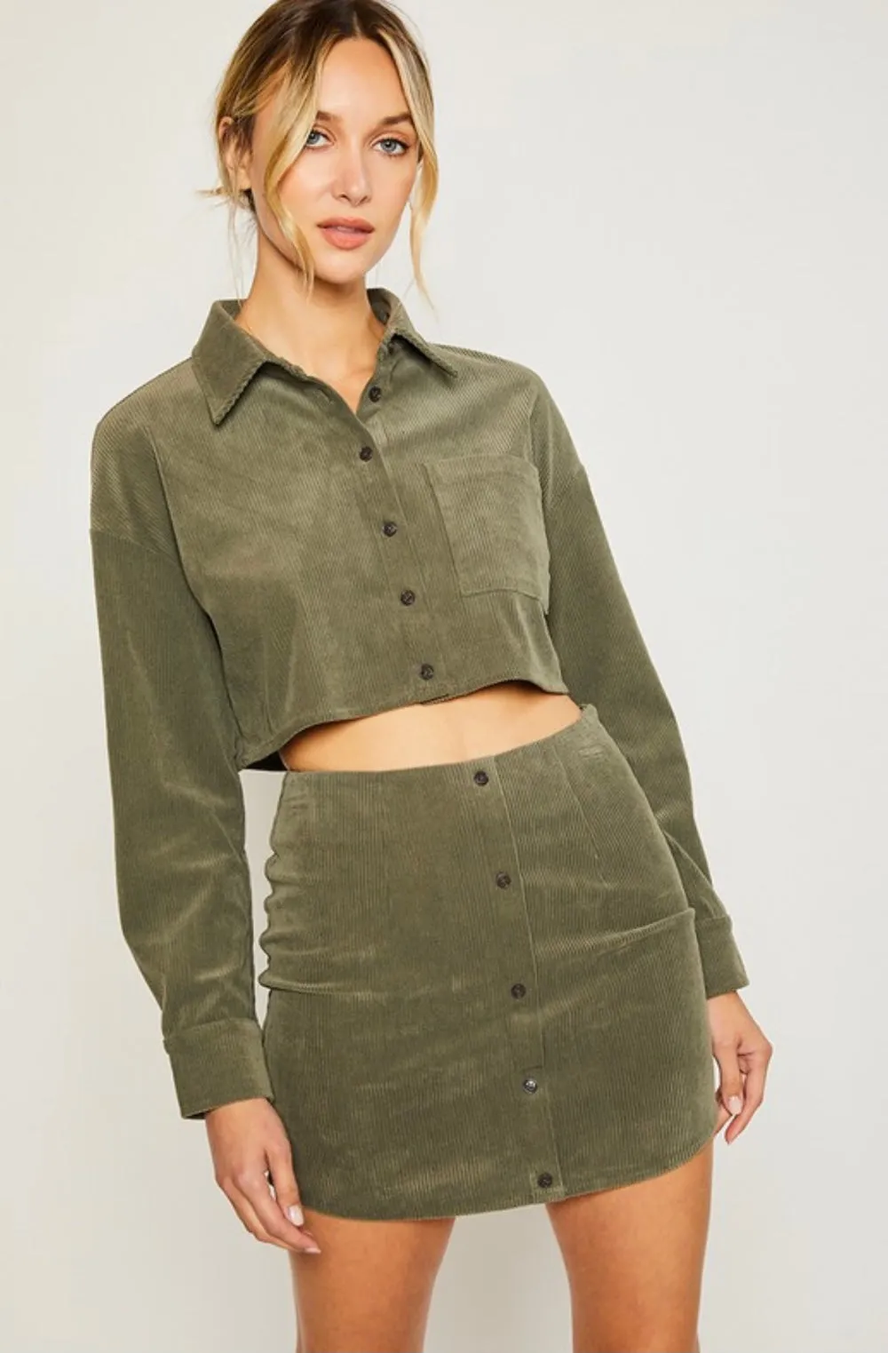 Olive Corduroy Cropped Top