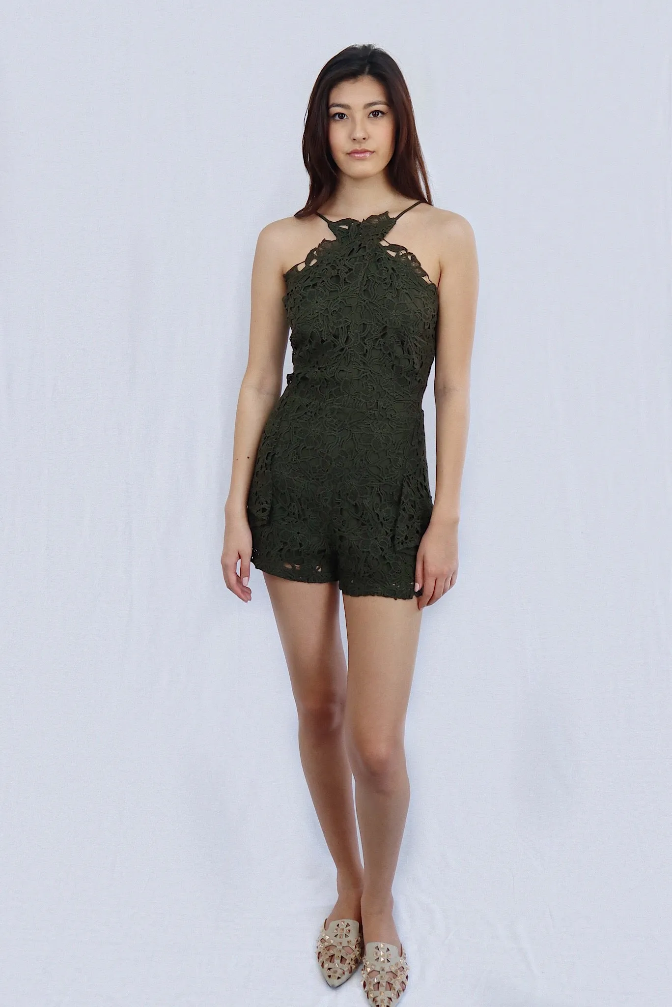 Olive Lace Romper