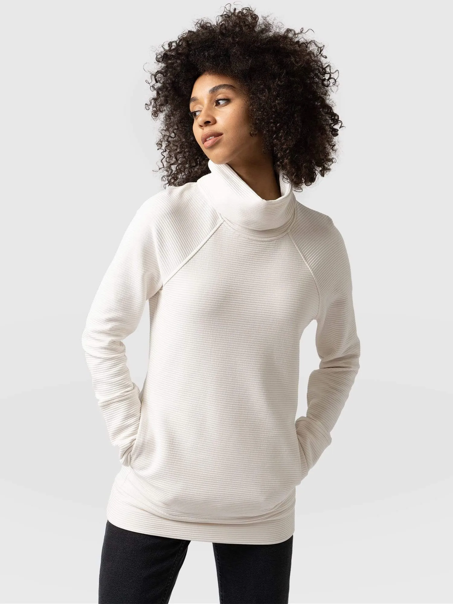 Ottoman Rib Roll Neck - Cream