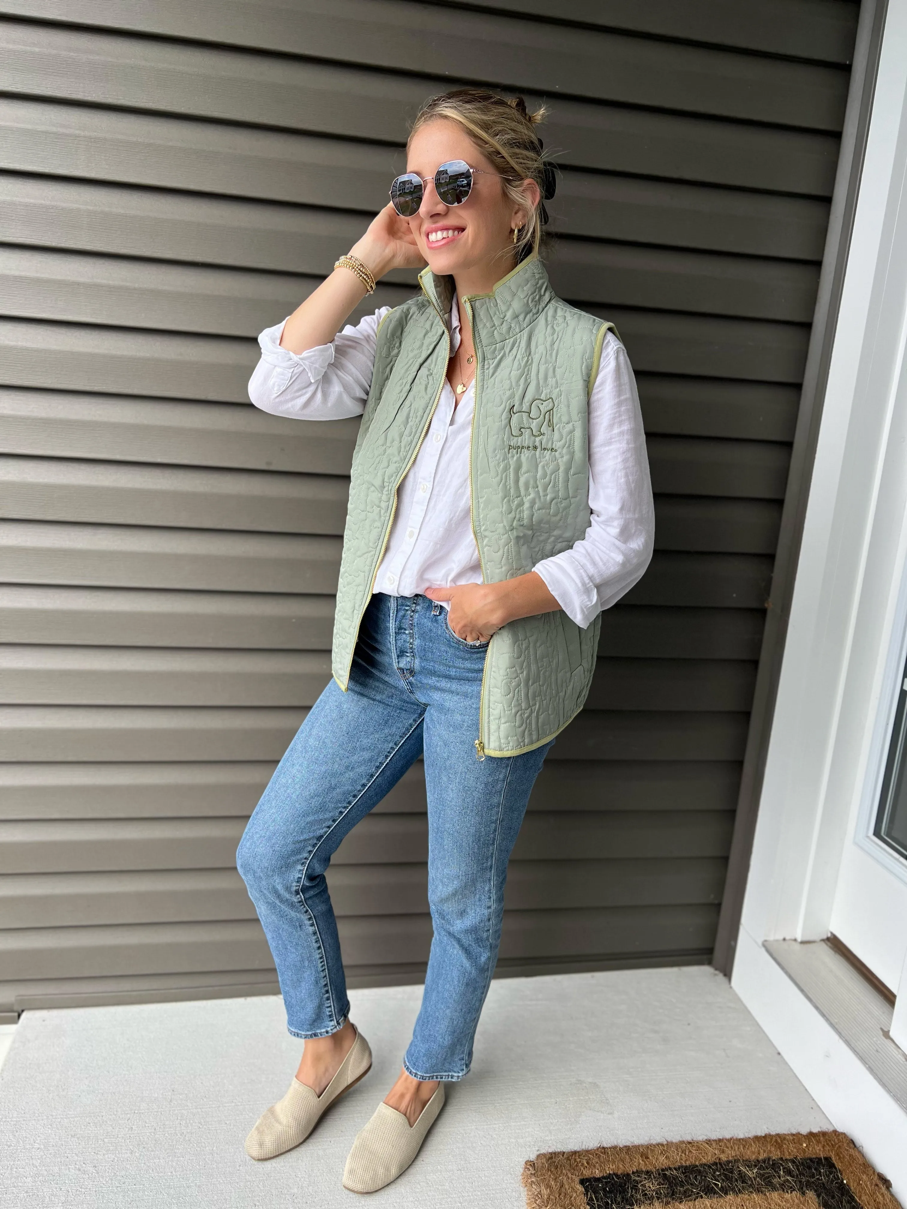 QUILTED VEST, OLIVE