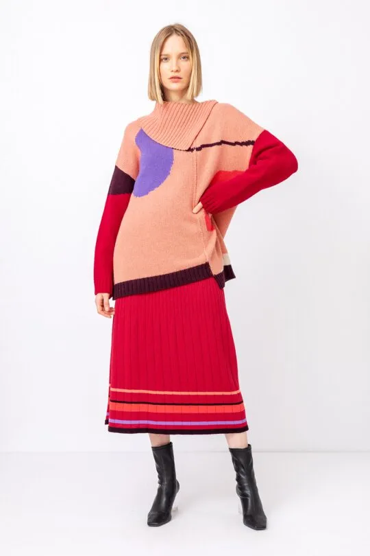 Roll-Neck Pullover, Color Blocking